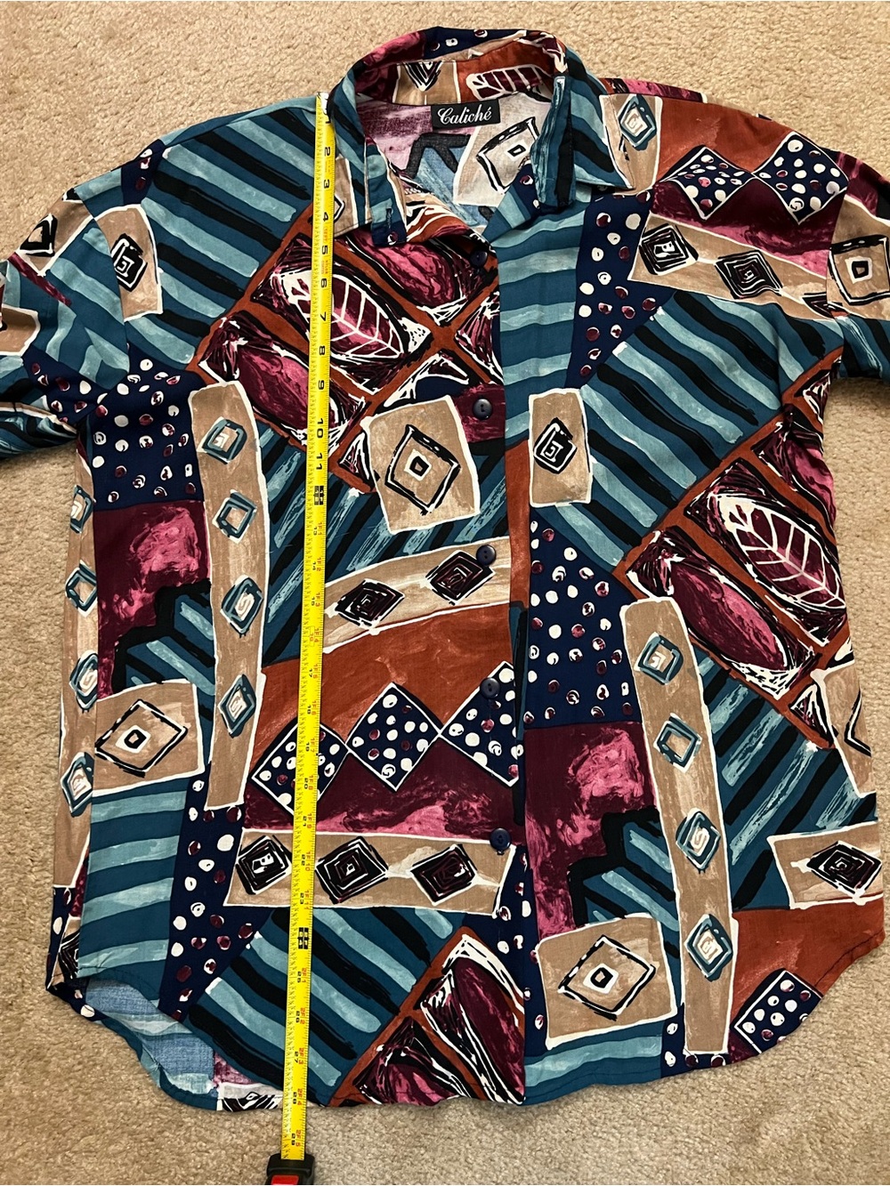 Vintage Caliché 80s 90s Abstract Geometric Print Short Sleeve Button Down Large - Picture 4 of 5